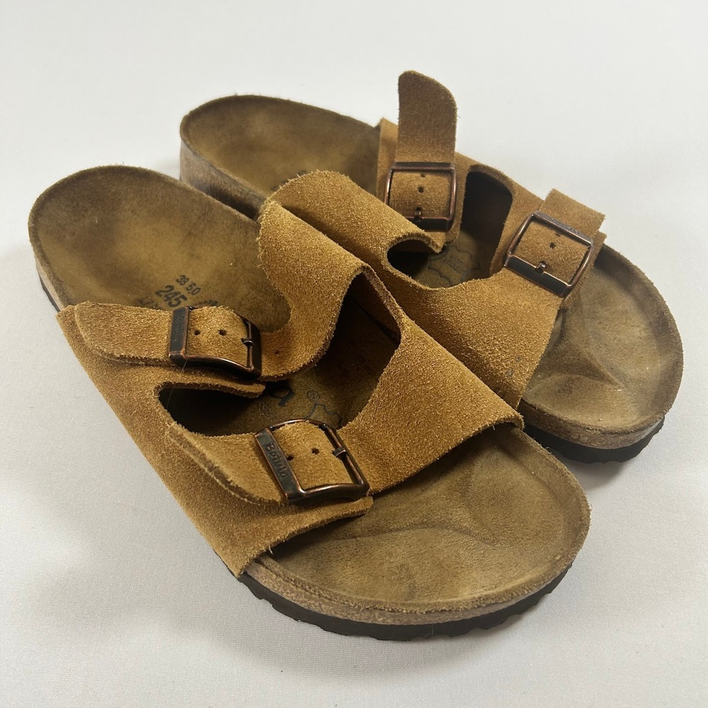 Betula by Birkenstock Sandals Women 7 Tan Brown Suede Double Buckle Slide Shoes
